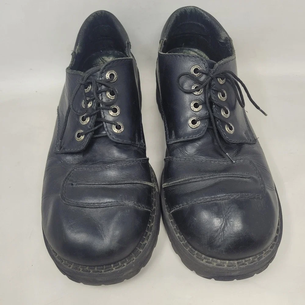Vintage Bed Stu Shoes 10.5M Black Leather Lug Sole Chunky Cap Toe Y2K Oxfords